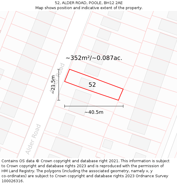 52, ALDER ROAD, POOLE, BH12 2AE: Plot and title map