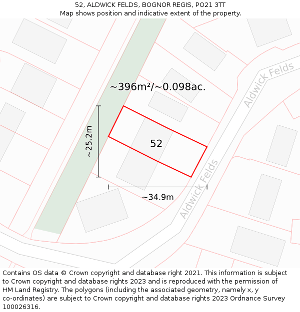 52, ALDWICK FELDS, BOGNOR REGIS, PO21 3TT: Plot and title map