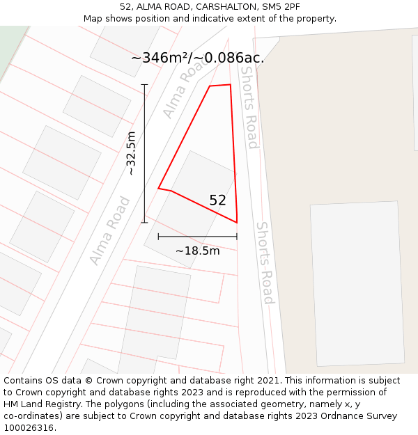 52, ALMA ROAD, CARSHALTON, SM5 2PF: Plot and title map