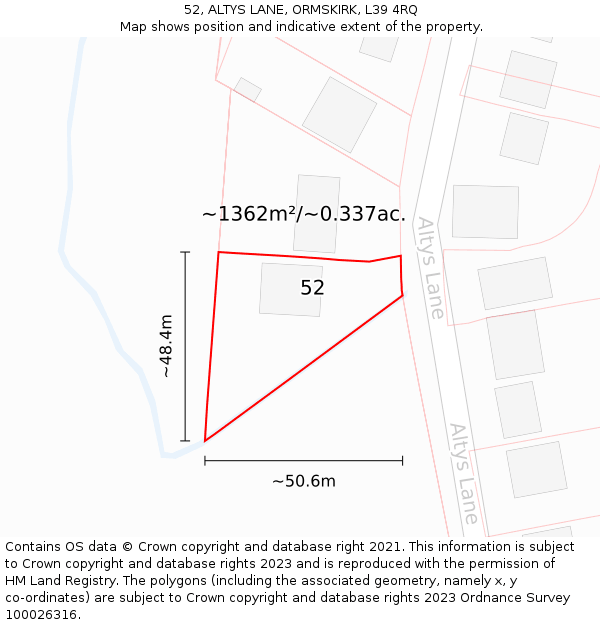 52, ALTYS LANE, ORMSKIRK, L39 4RQ: Plot and title map