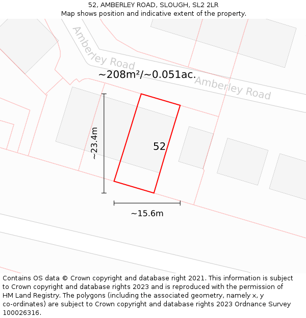 52, AMBERLEY ROAD, SLOUGH, SL2 2LR: Plot and title map