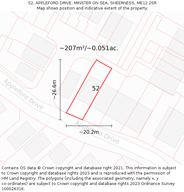 52, APPLEFORD DRIVE, MINSTER ON SEA, SHEERNESS, ME12 2SR: Plot and title map