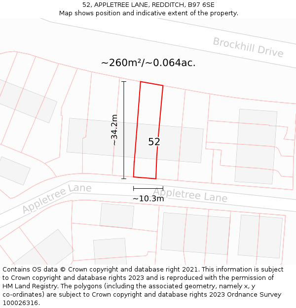 52, APPLETREE LANE, REDDITCH, B97 6SE: Plot and title map