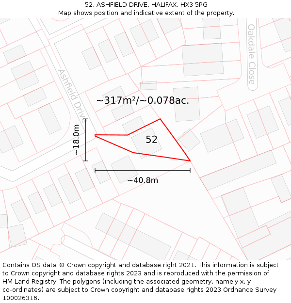 52, ASHFIELD DRIVE, HALIFAX, HX3 5PG: Plot and title map