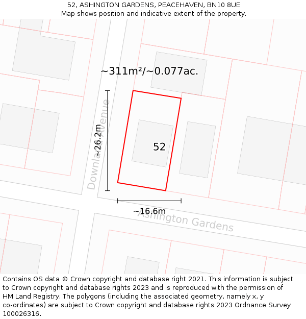 52, ASHINGTON GARDENS, PEACEHAVEN, BN10 8UE: Plot and title map