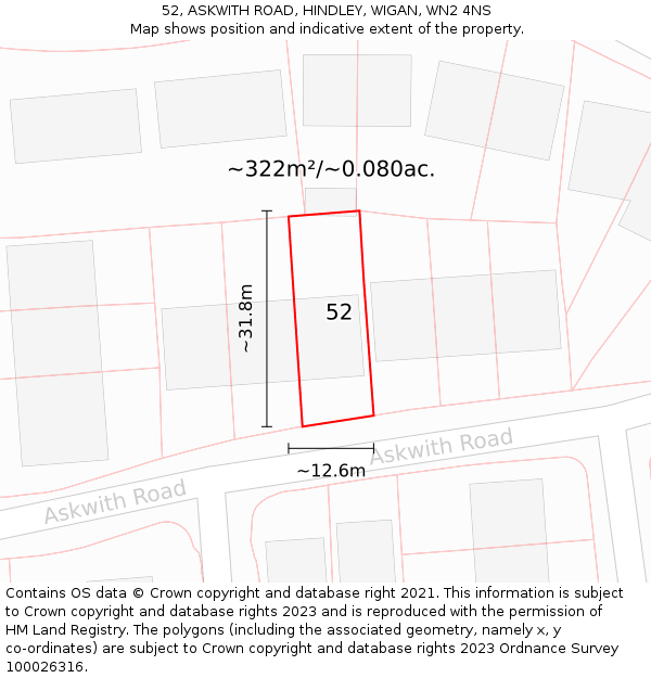 52, ASKWITH ROAD, HINDLEY, WIGAN, WN2 4NS: Plot and title map