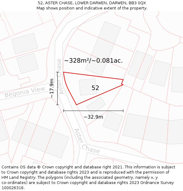 52, ASTER CHASE, LOWER DARWEN, DARWEN, BB3 0QX: Plot and title map