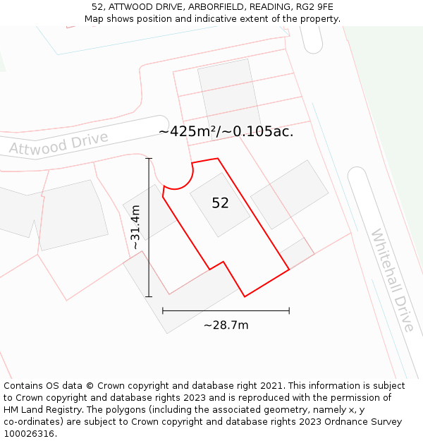 52, ATTWOOD DRIVE, ARBORFIELD, READING, RG2 9FE: Plot and title map