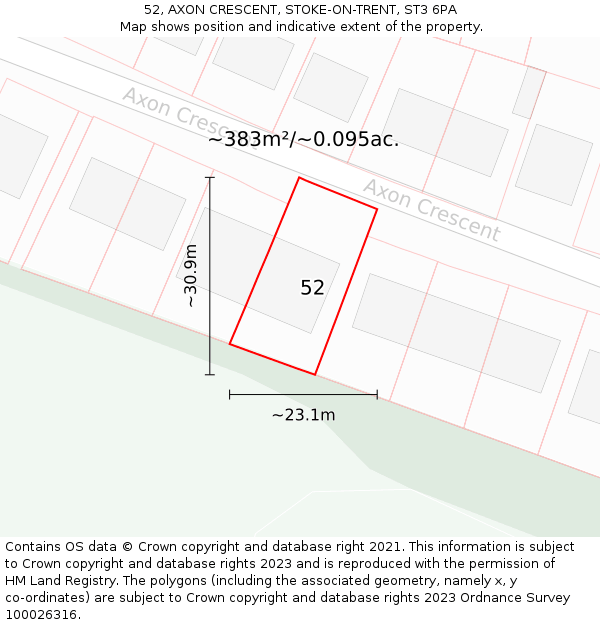 52, AXON CRESCENT, STOKE-ON-TRENT, ST3 6PA: Plot and title map