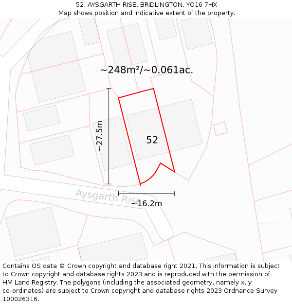 52, AYSGARTH RISE, BRIDLINGTON, YO16 7HX: Plot and title map