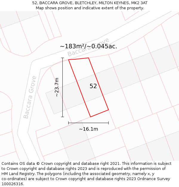 52, BACCARA GROVE, BLETCHLEY, MILTON KEYNES, MK2 3AT: Plot and title map