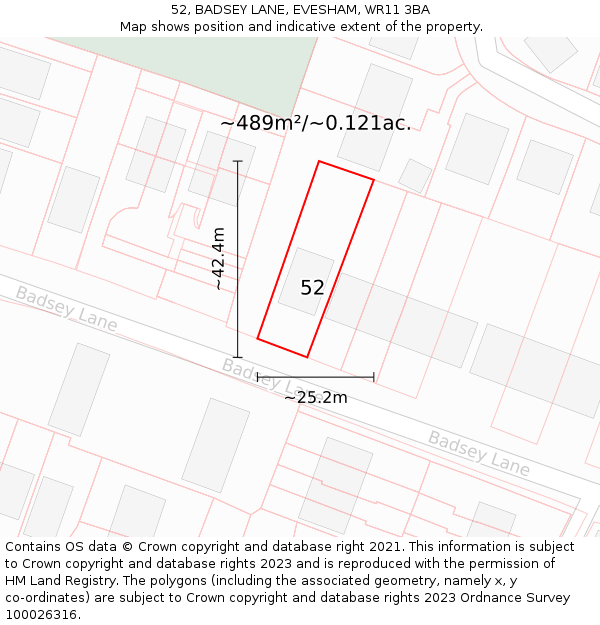 52, BADSEY LANE, EVESHAM, WR11 3BA: Plot and title map