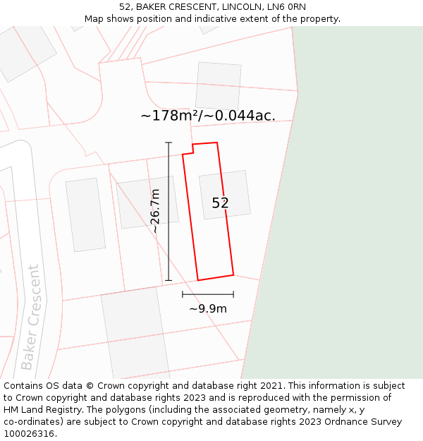 52, BAKER CRESCENT, LINCOLN, LN6 0RN: Plot and title map