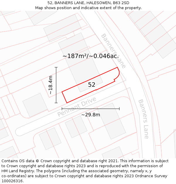 52, BANNERS LANE, HALESOWEN, B63 2SD: Plot and title map