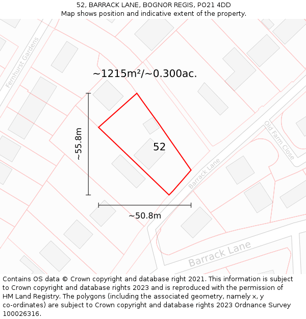 52, BARRACK LANE, BOGNOR REGIS, PO21 4DD: Plot and title map