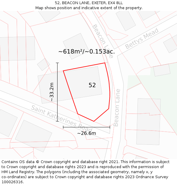 52, BEACON LANE, EXETER, EX4 8LL: Plot and title map