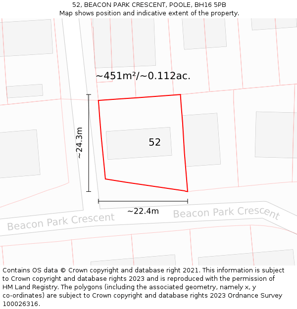 52, BEACON PARK CRESCENT, POOLE, BH16 5PB: Plot and title map