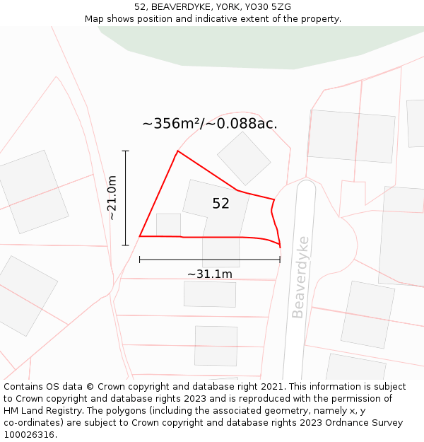 52, BEAVERDYKE, YORK, YO30 5ZG: Plot and title map