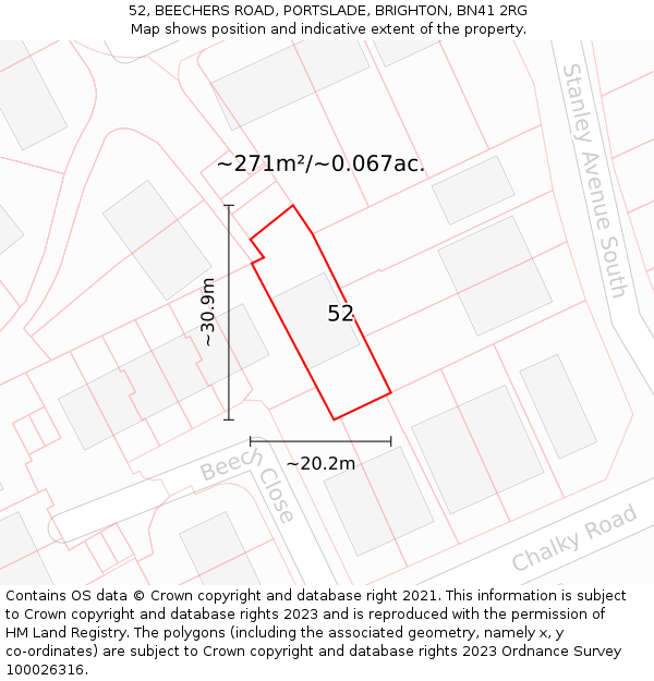 52, BEECHERS ROAD, PORTSLADE, BRIGHTON, BN41 2RG: Plot and title map