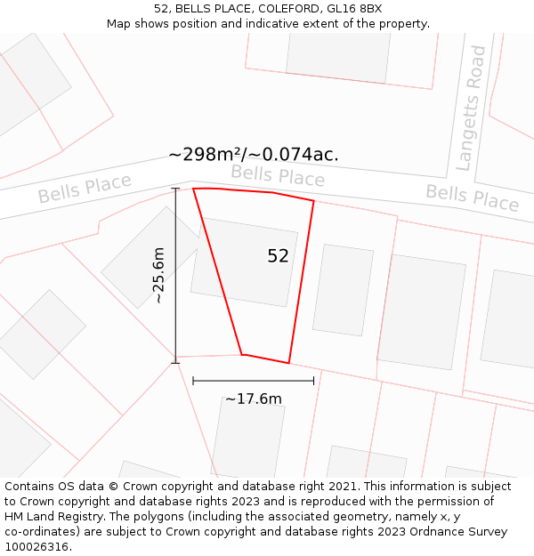 52, BELLS PLACE, COLEFORD, GL16 8BX: Plot and title map