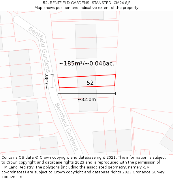 52, BENTFIELD GARDENS, STANSTED, CM24 8JE: Plot and title map