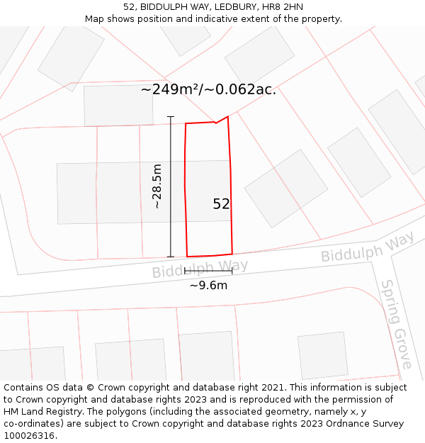 52, BIDDULPH WAY, LEDBURY, HR8 2HN: Plot and title map