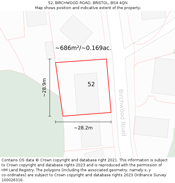 52, BIRCHWOOD ROAD, BRISTOL, BS4 4QN: Plot and title map