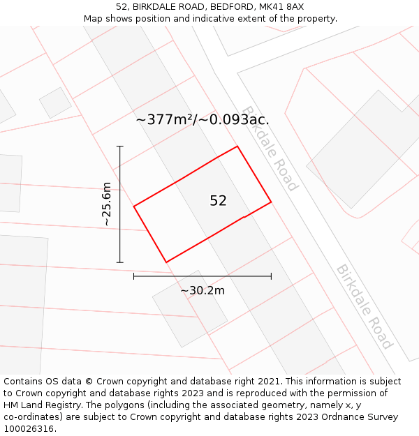 52, BIRKDALE ROAD, BEDFORD, MK41 8AX: Plot and title map