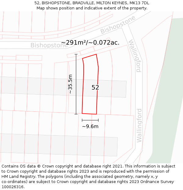 52, BISHOPSTONE, BRADVILLE, MILTON KEYNES, MK13 7DL: Plot and title map