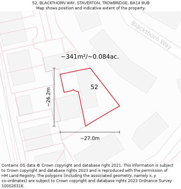 52, BLACKTHORN WAY, STAVERTON, TROWBRIDGE, BA14 8UB: Plot and title map