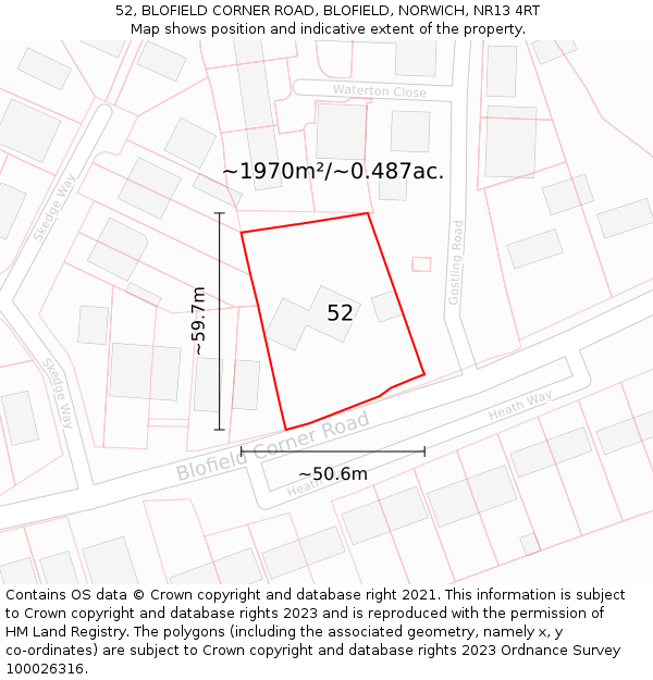 52, BLOFIELD CORNER ROAD, BLOFIELD, NORWICH, NR13 4RT: Plot and title map