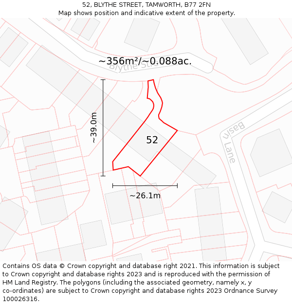 52, BLYTHE STREET, TAMWORTH, B77 2FN: Plot and title map