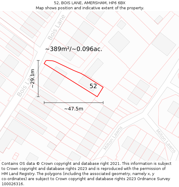 52, BOIS LANE, AMERSHAM, HP6 6BX: Plot and title map