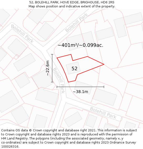 52, BOLEHILL PARK, HOVE EDGE, BRIGHOUSE, HD6 2RS: Plot and title map