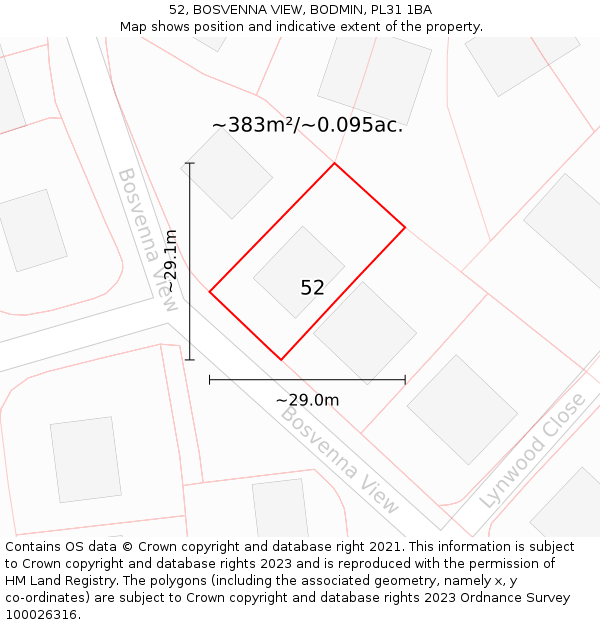 52, BOSVENNA VIEW, BODMIN, PL31 1BA: Plot and title map