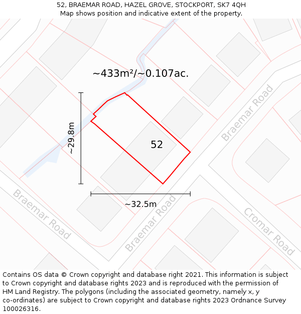 52, BRAEMAR ROAD, HAZEL GROVE, STOCKPORT, SK7 4QH: Plot and title map