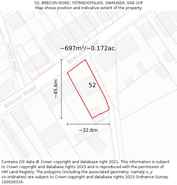 52, BRECON ROAD, YSTRADGYNLAIS, SWANSEA, SA9 1HF: Plot and title map