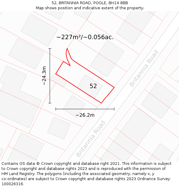 52, BRITANNIA ROAD, POOLE, BH14 8BB: Plot and title map