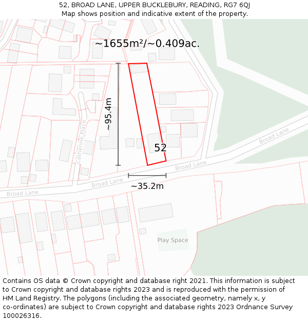 52, BROAD LANE, UPPER BUCKLEBURY, READING, RG7 6QJ: Plot and title map