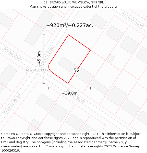 52, BROAD WALK, WILMSLOW, SK9 5PL: Plot and title map