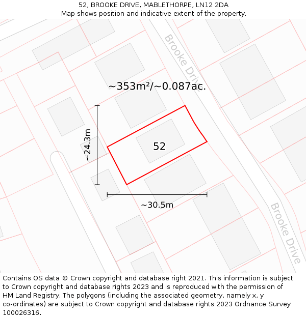 52, BROOKE DRIVE, MABLETHORPE, LN12 2DA: Plot and title map