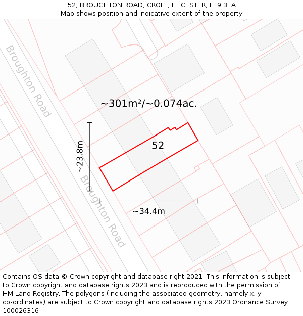 52, BROUGHTON ROAD, CROFT, LEICESTER, LE9 3EA: Plot and title map