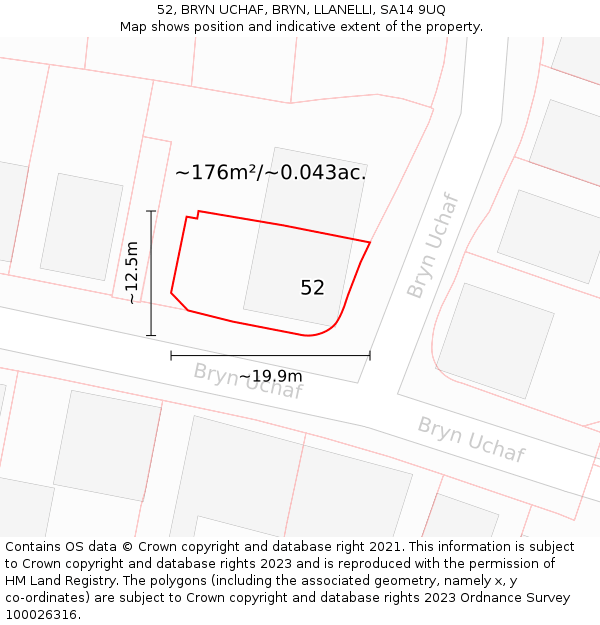 52, BRYN UCHAF, BRYN, LLANELLI, SA14 9UQ: Plot and title map