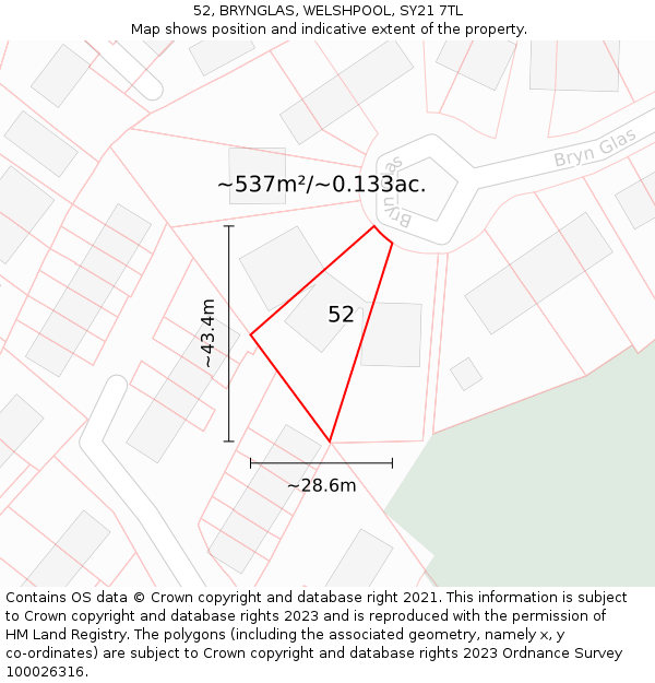 52, BRYNGLAS, WELSHPOOL, SY21 7TL: Plot and title map