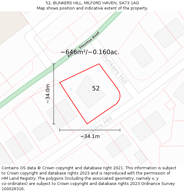 52, BUNKERS HILL, MILFORD HAVEN, SA73 1AG: Plot and title map