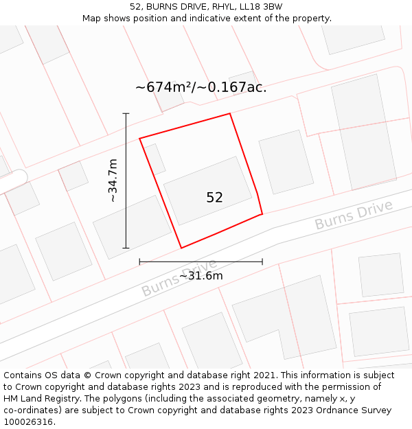 52, BURNS DRIVE, RHYL, LL18 3BW: Plot and title map