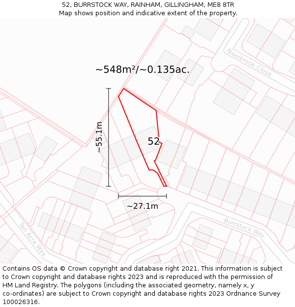 52, BURRSTOCK WAY, RAINHAM, GILLINGHAM, ME8 8TR: Plot and title map