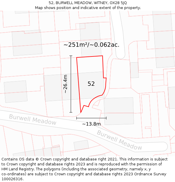 52, BURWELL MEADOW, WITNEY, OX28 5JQ: Plot and title map