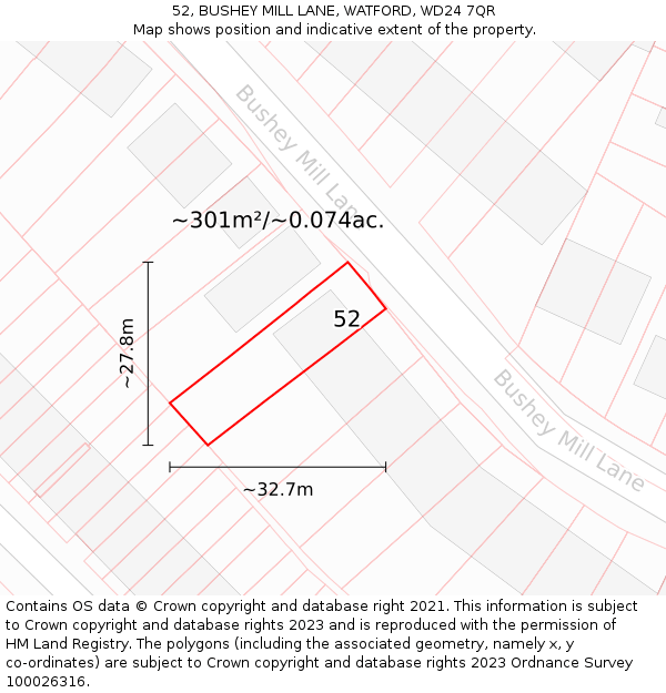 52, BUSHEY MILL LANE, WATFORD, WD24 7QR: Plot and title map