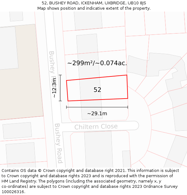 52, BUSHEY ROAD, ICKENHAM, UXBRIDGE, UB10 8JS: Plot and title map